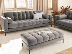 Cosmopolitan Design - Sofá "Bali" 3 lugares em veludo cinza claro - 177x92x75cm^ Sofá