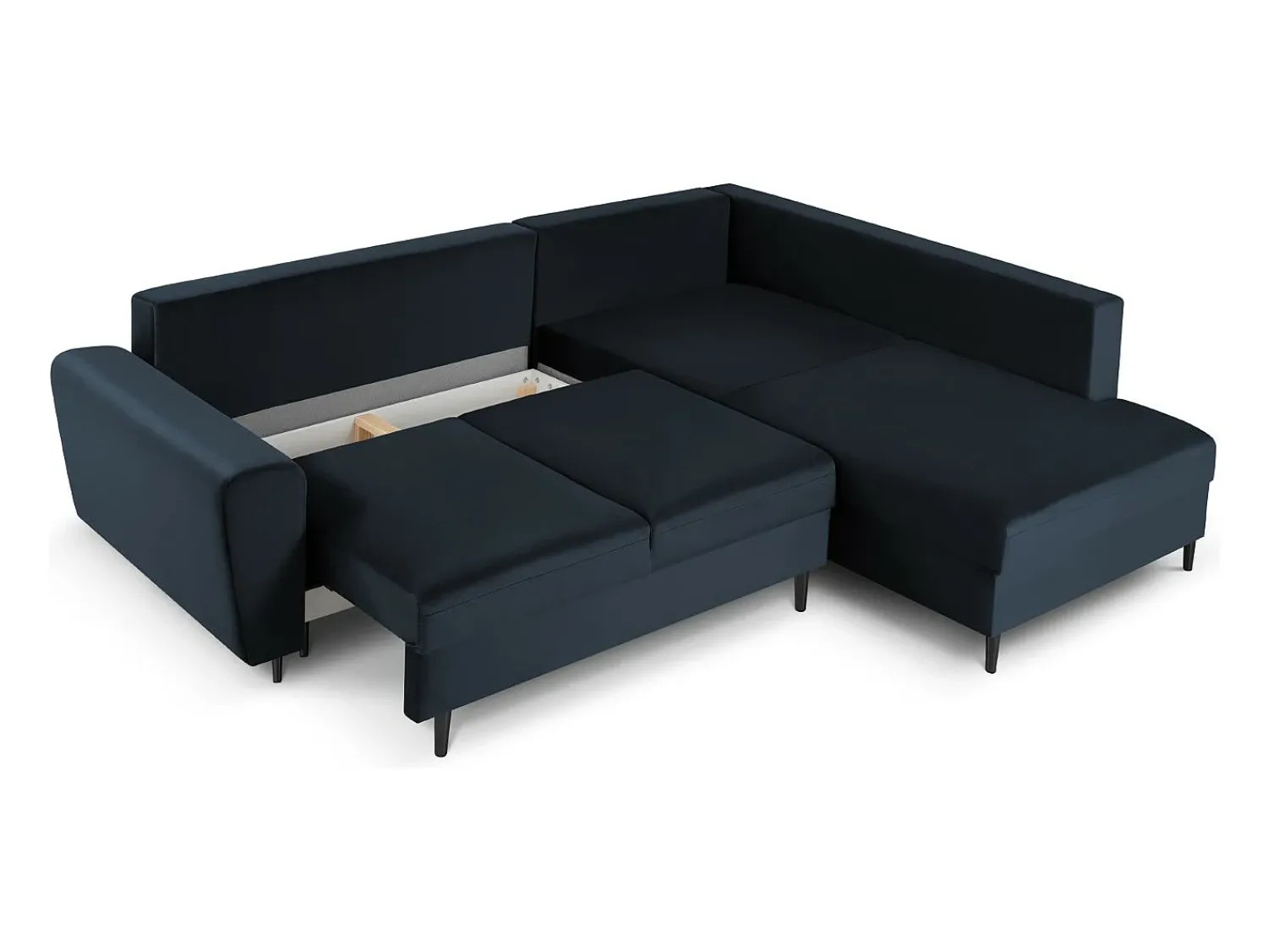 Sofá|Cosmopolitan Design - Sofá convertível de canto direito com caixa de arrumação "Kyoto" 5 lugares em veludo - 243x194x88cm Azul escuro