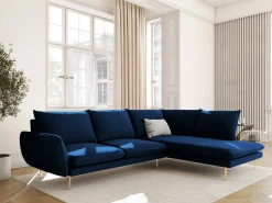 Cosmopolitan Design - Sofá de canto direito "Vienna" 6 lugares em veludo azul real - 275x185x95cm^ Sofá