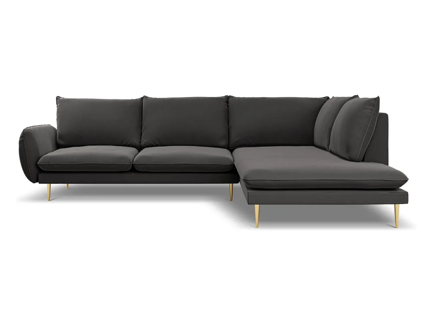 Clearance Cosmopolitan Design - Sofá de canto direito "Vienna" 6 lugares em veludo cinza escuro - 275x185x95cm Cinza antracite