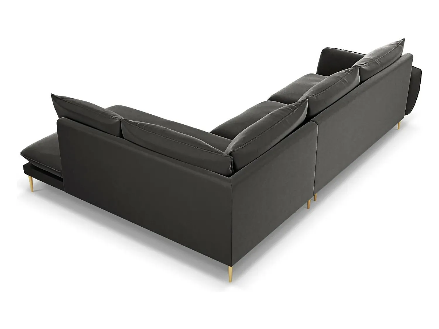 Clearance Cosmopolitan Design - Sofá de canto direito "Vienna" 6 lugares em veludo cinza escuro - 275x185x95cm Cinza antracite