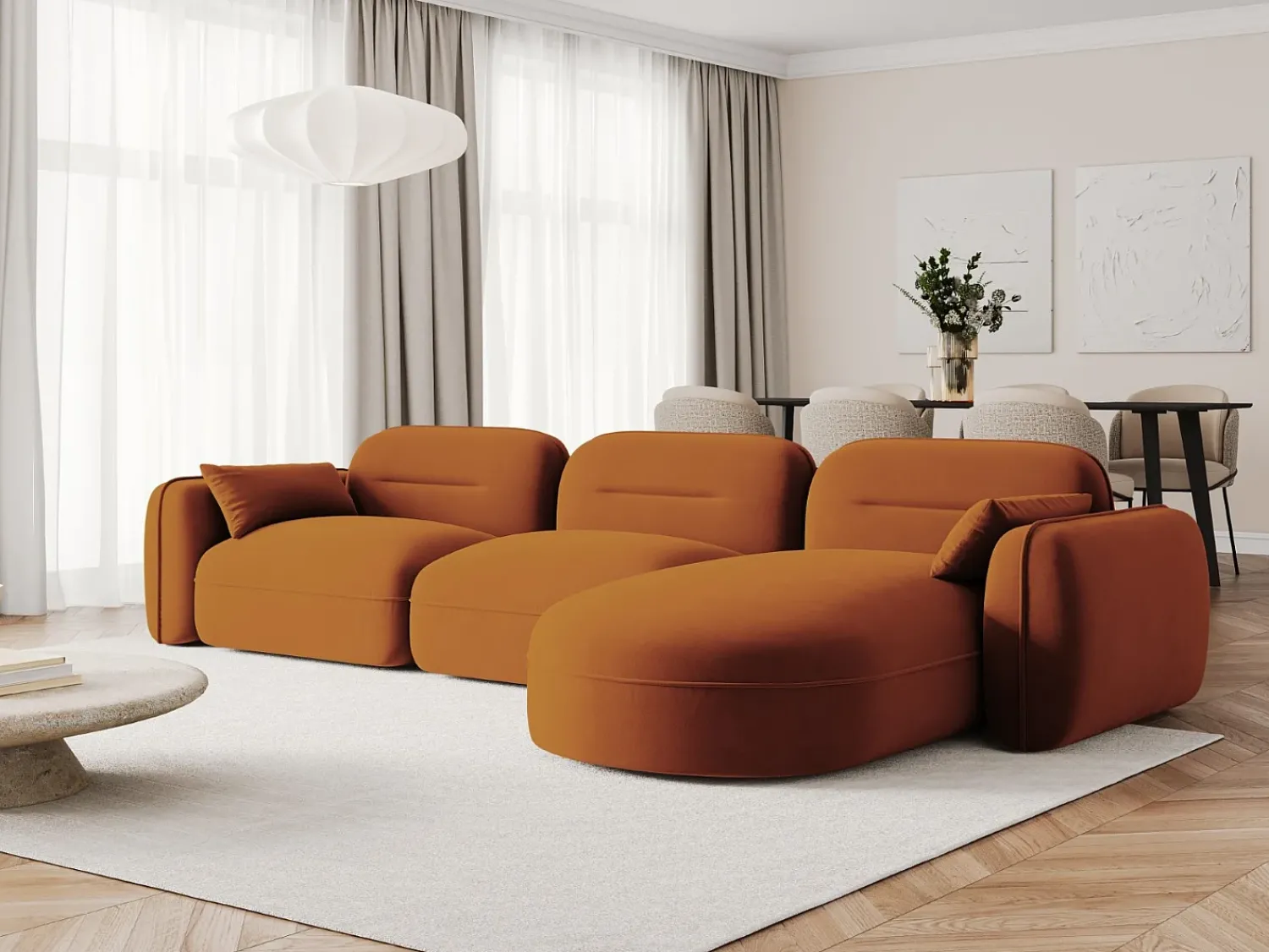 Cosmopolitan Design - Sofá modular de canto direito "Sydney" 4 lugares em veludo - 320x165x70cm^ Sofá