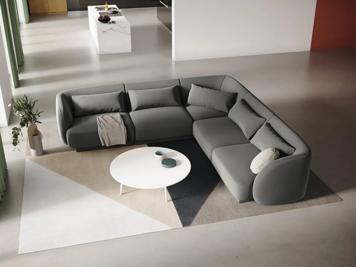 Best Cosmopolitan Design - Sofá de canto simétrico "Tulum" 5 lugares em veludo cinza claro - 255x255x70cm Cinzento claro