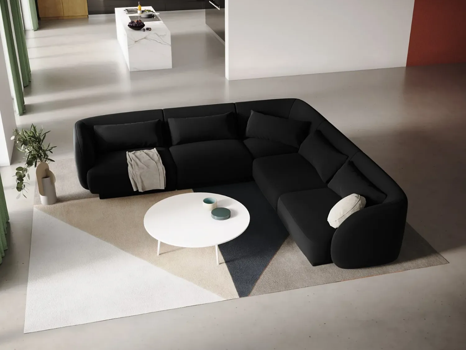 Cosmopolitan Design - Sofá de canto simétrico "Tulum" 5 lugares em veludo - 255x255x70cm^ Sofá