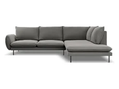 Cosmopolitan Design - Sofá de canto direito "Vienna" 6 lugares em veludo cinza claro - 275x185x95cm^ Sofá