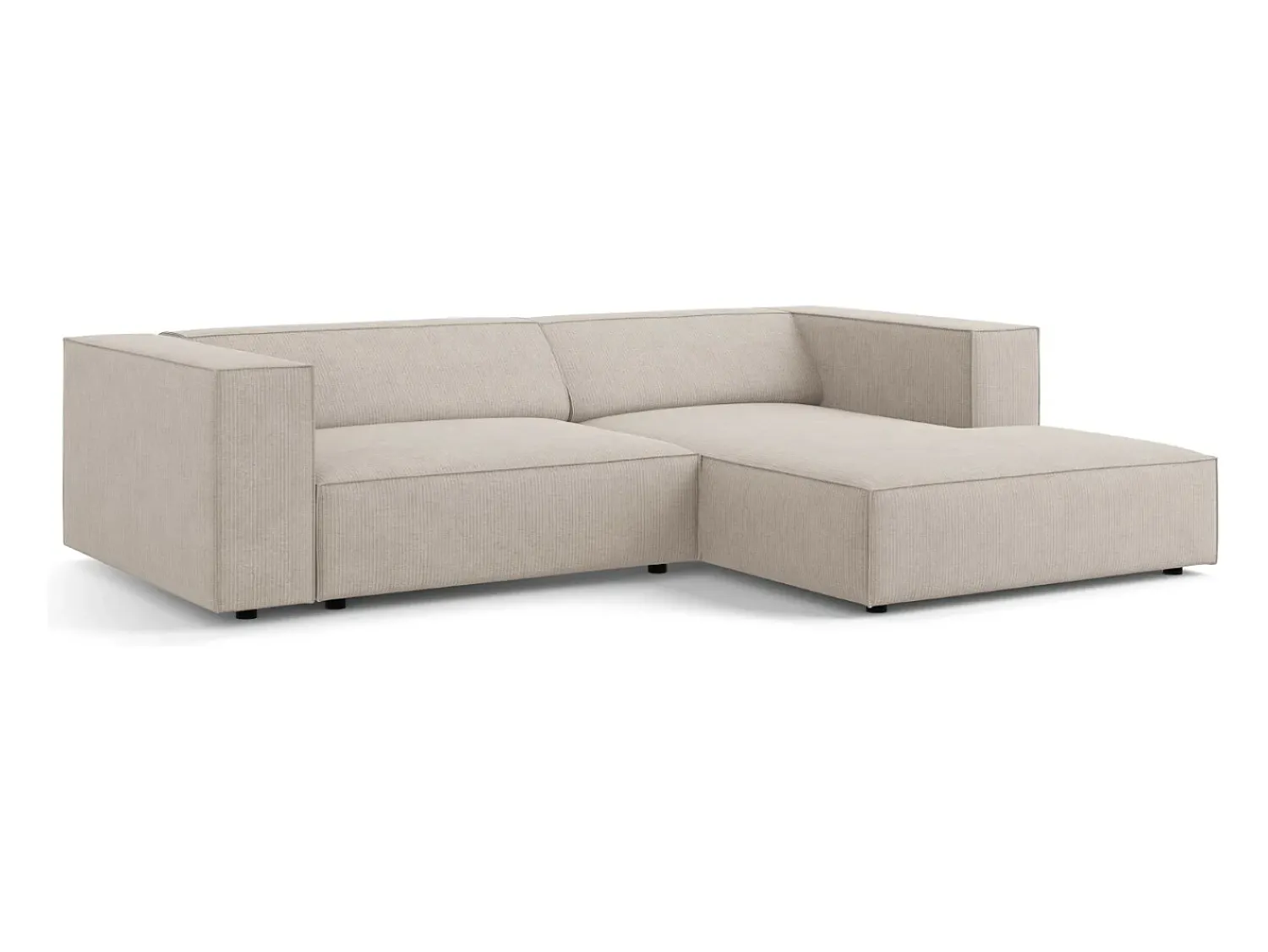Sofá|Cosmopolitan Design - Sofá de canto direito "Arendal" 3 lugares em tecido chenille com efeito canelado escuro - 224x166x70cm Bege