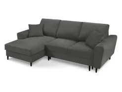 Sofá*Cosmopolitan Design - Sofá convertível de canto esquerdo com caixa de arrumação "Kyoto" 4 lugares em veludo cotelê cinza - 241x145x88cm Cinzento