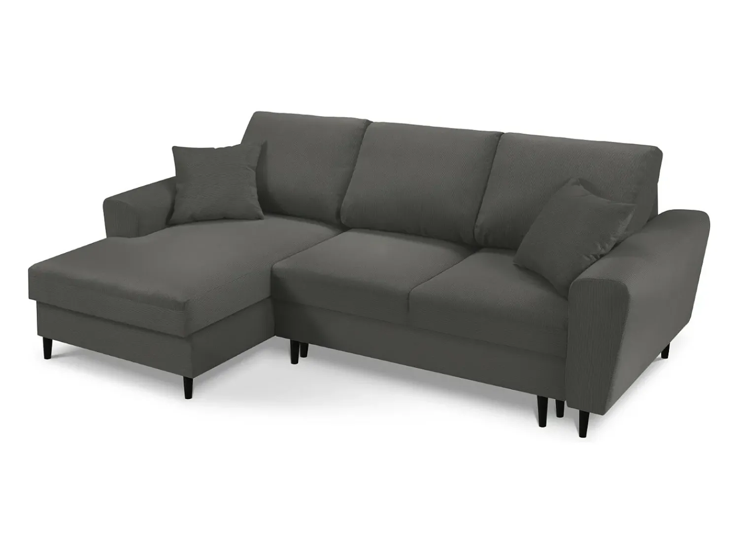 Sofá*Cosmopolitan Design - Sofá convertível de canto esquerdo com caixa de arrumação "Kyoto" 4 lugares em veludo cotelê cinza - 241x145x88cm Cinzento