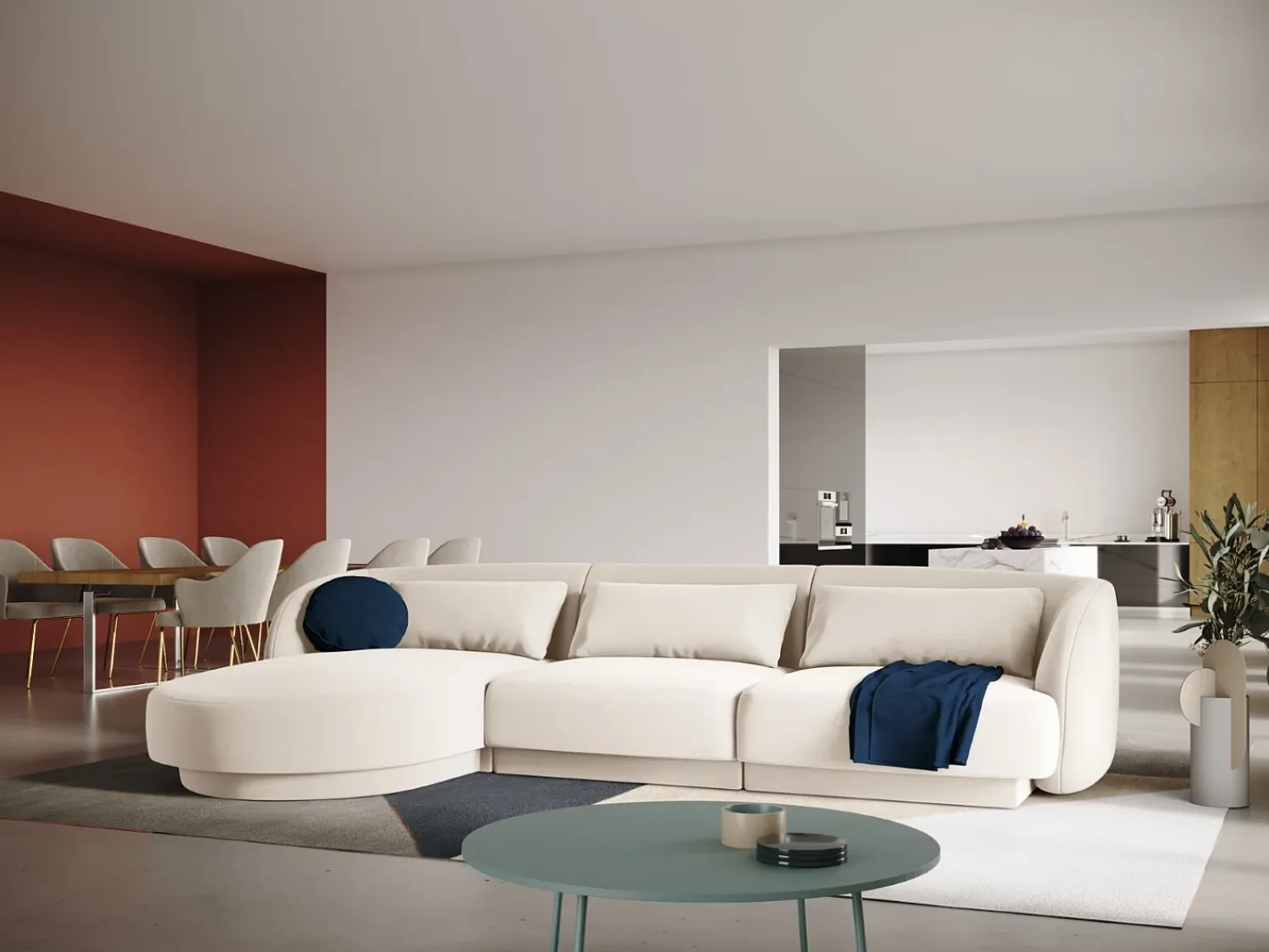 Cosmopolitan Design - Sofá de canto esquerdo "Tulum" 4 lugares em veludo claro - 255x156x70cm^ Sofá