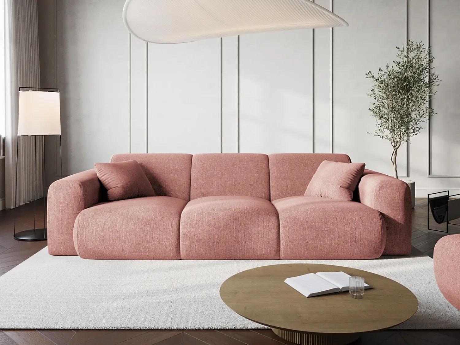 Cosmopolitan Design - Sofá "Nolio" 3 lugares em tecido chenille - 235x95x72cm Rosa
