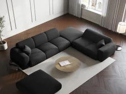 Sofá*Cosmopolitan Design - Sofá de canto direito "Nolio" 4 lugares em tecido chenille - 315x250x72cm Preto