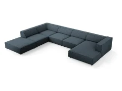 Sofá*Cosmopolitan Design - Sofá de canto panorâmico à esquerda "Arendal" 7 lugares em tecido chenille azul real - 364x262x70cm Azul escuro