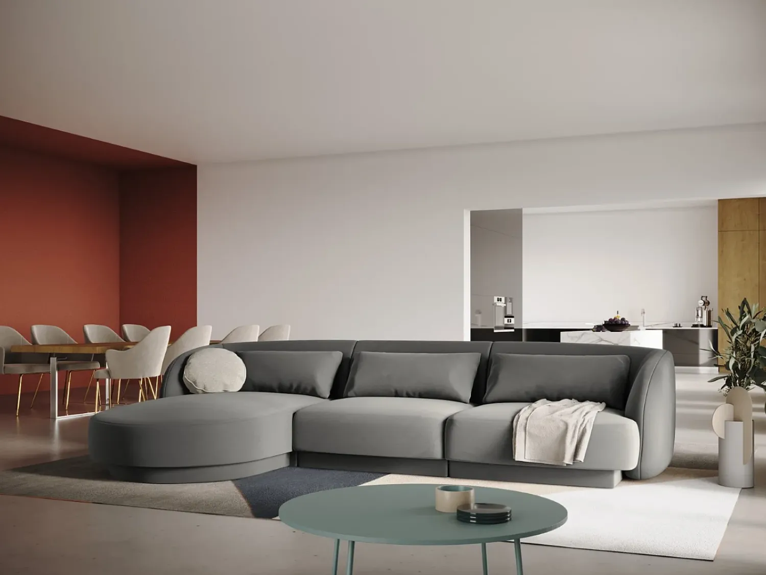 Sofá|Cosmopolitan Design - Sofá de canto esquerdo "Tulum" 4 lugares em veludo cinza claro - 255x156x70cm Cinzento claro
