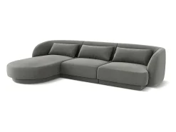 Sofá|Cosmopolitan Design - Sofá de canto esquerdo "Tulum" 4 lugares em veludo cinza claro - 255x156x70cm Cinzento claro