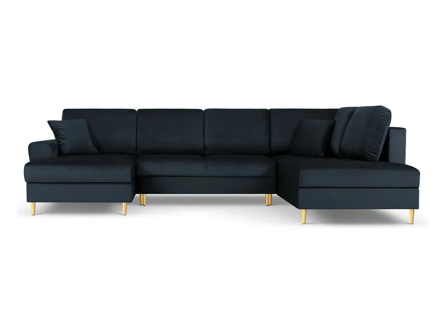 Sofá|Cosmopolitan Design - Sofá panorâmico convertível em linha reta com caixa de arrumação "Kyoto" 7 lugares em veludo - 313x194x88cm Azul escuro