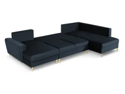 Sofá|Cosmopolitan Design - Sofá panorâmico convertível em linha reta com caixa de arrumação "Kyoto" 7 lugares em veludo - 313x194x88cm Azul escuro