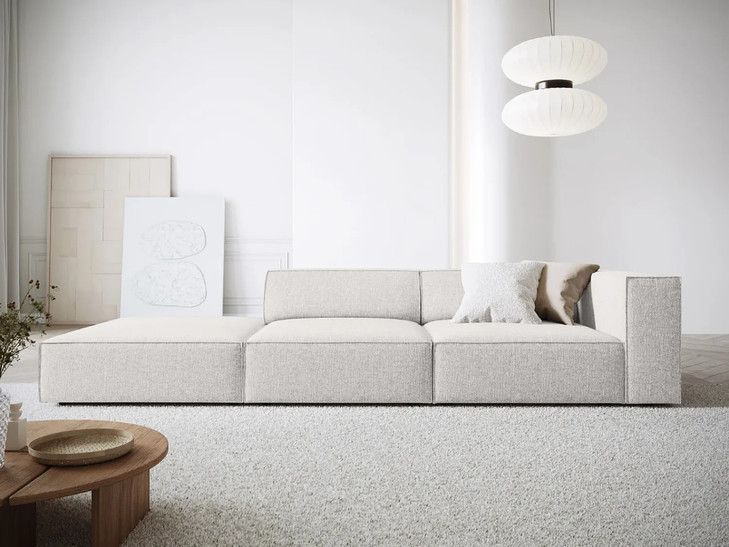 Sofá|Cosmopolitan Design - Sofá esquerdo "Arendal" 4 lugares em tecido chenille cinza claro - 262x102x70cm Cinzento claro