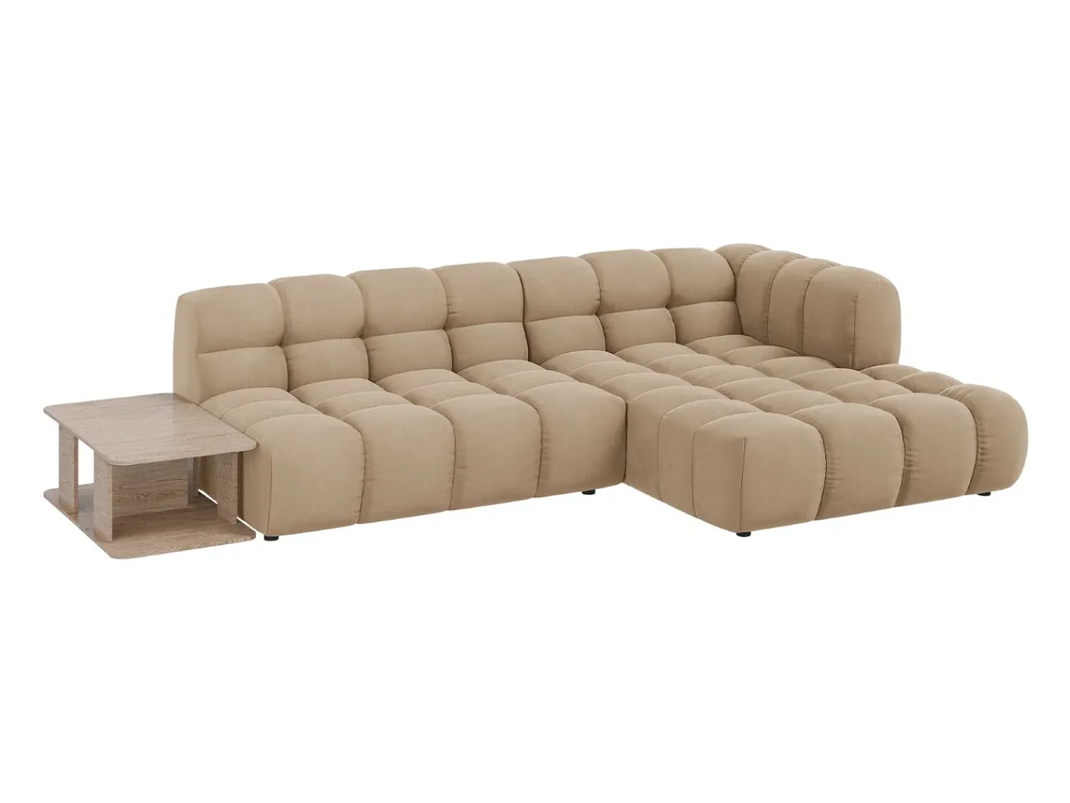 Sofá*Cosmopolitan Design - Sofá modular de canto direito "Sky" 4 lugares em veludo areia - 297x162x75cm Camel