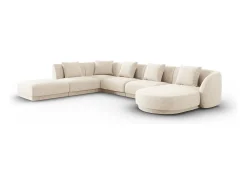 Sofá*Cosmopolitan Design - Sofá de canto panorâmico à esquerda "Tulum" 6 lugares em tecido chenille claro - 330x255x70cm Bege