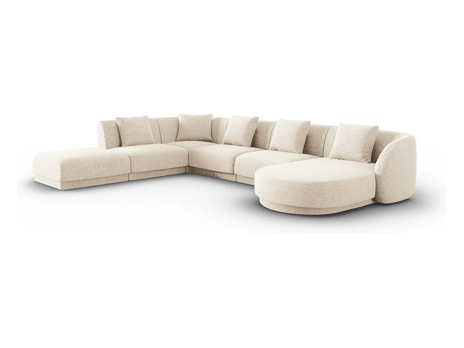 Sofá*Cosmopolitan Design - Sofá de canto panorâmico à esquerda "Tulum" 6 lugares em tecido chenille claro - 330x255x70cm Bege
