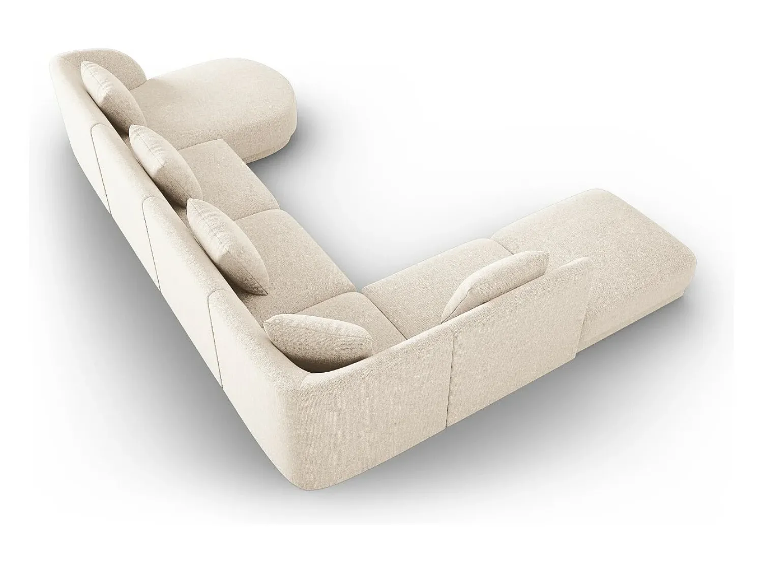 Sofá*Cosmopolitan Design - Sofá de canto panorâmico à esquerda "Tulum" 6 lugares em tecido chenille claro - 330x255x70cm Bege