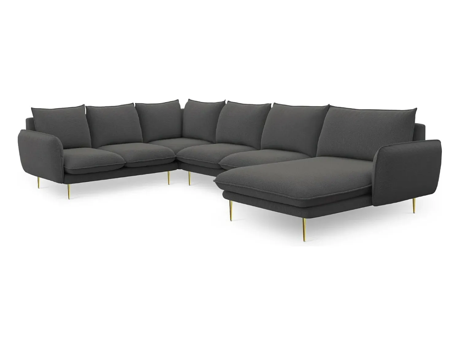 Sofá*Cosmopolitan Design - Sofá de canto panorâmico à esquerda "Vienna" 7 lugares em tecido estrutural cinza escuro - 330x235x95cm Cinza antracite