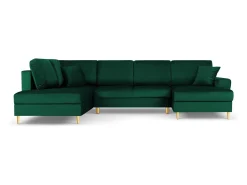 Sofá|Cosmopolitan Design - Sofá panorâmico convertível esquerdo com caixa de arrumação "Kyoto" 7 lugares em veludo verde garrafa - 313x194x88cm Verde pinho