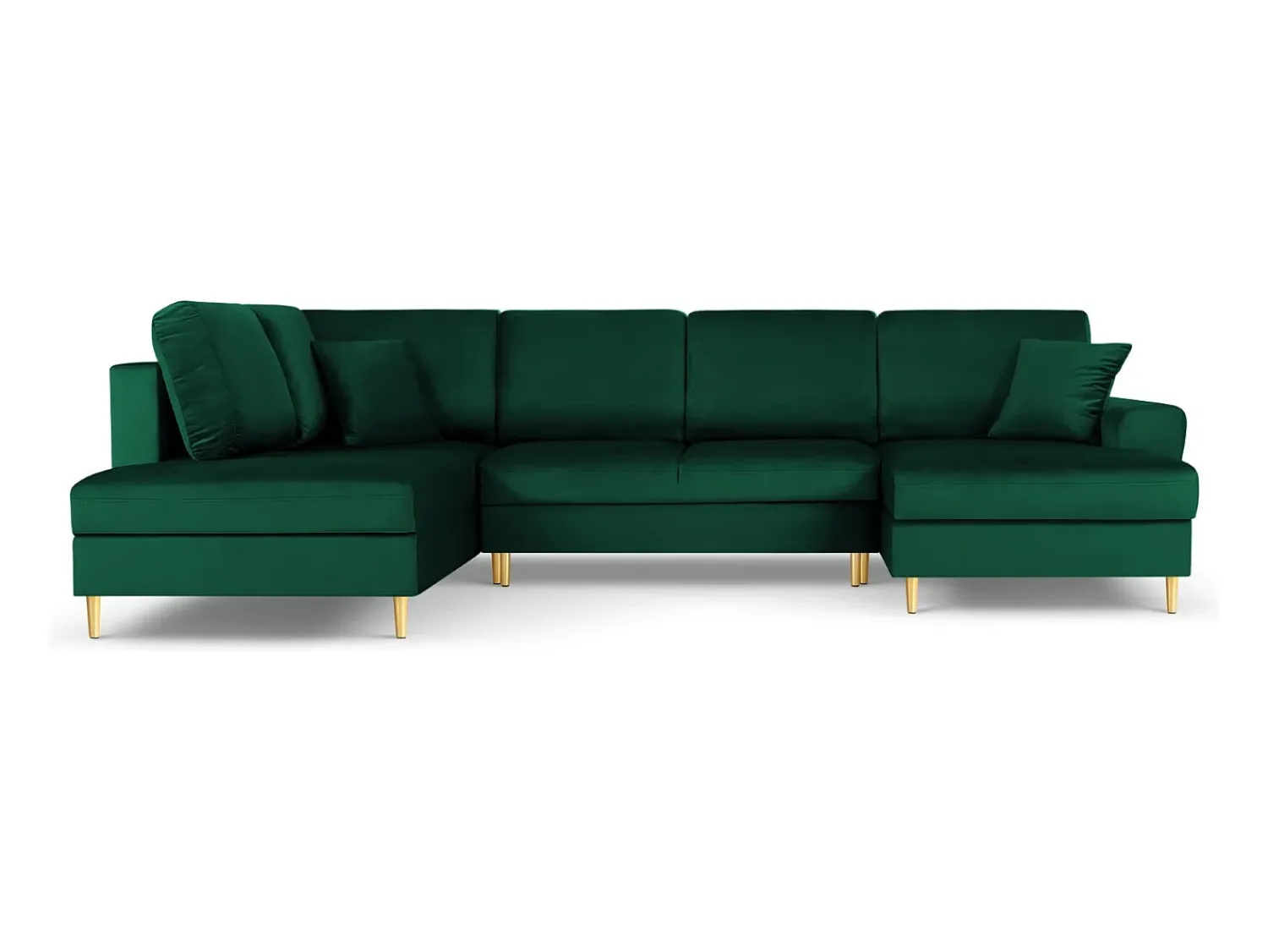 Sofá|Cosmopolitan Design - Sofá panorâmico convertível esquerdo com caixa de arrumação "Kyoto" 7 lugares em veludo verde garrafa - 313x194x88cm Verde pinho