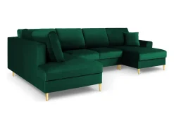 Sofá|Cosmopolitan Design - Sofá panorâmico convertível esquerdo com caixa de arrumação "Kyoto" 7 lugares em veludo verde garrafa - 313x194x88cm Verde pinho