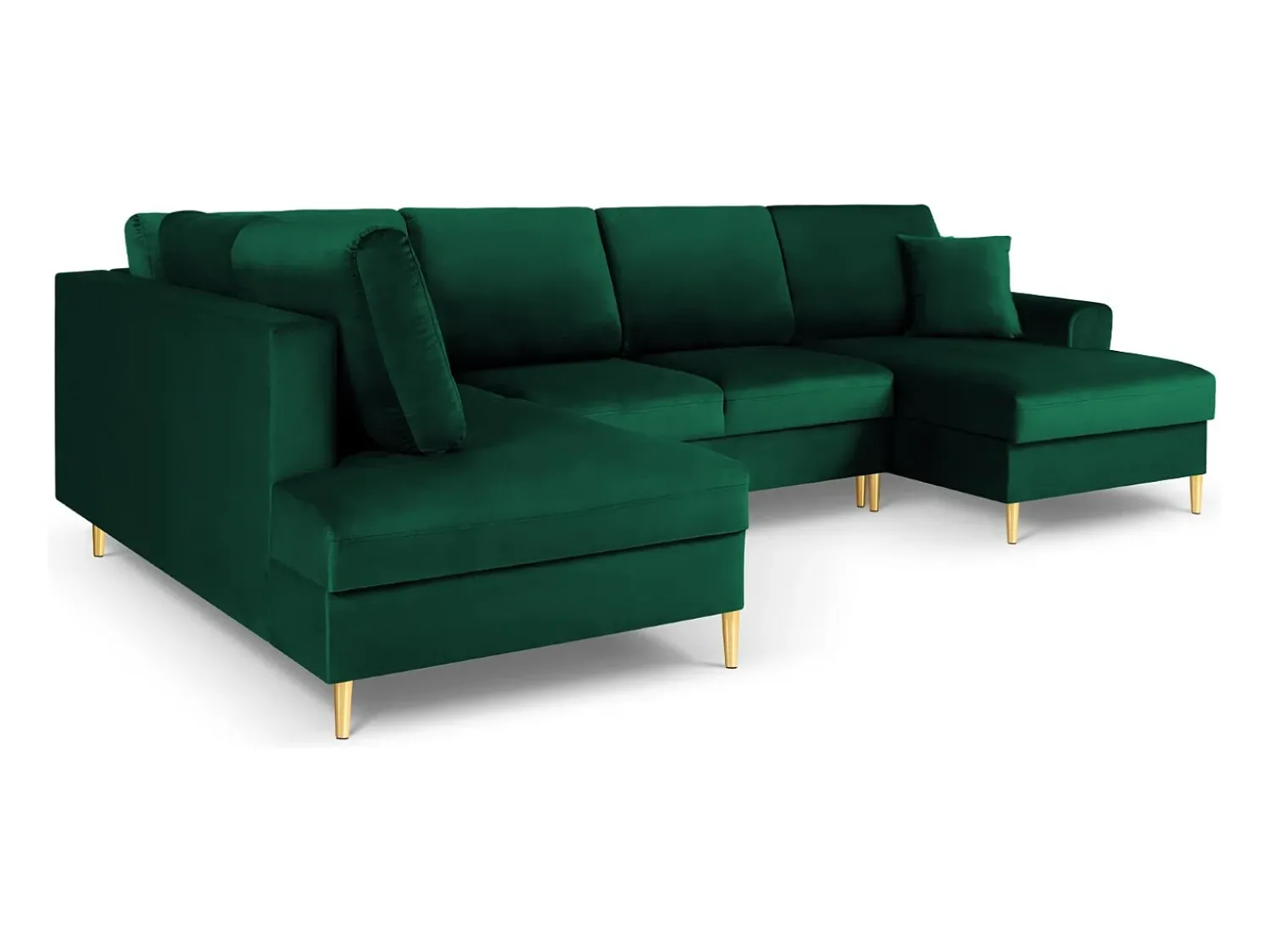 Sofá|Cosmopolitan Design - Sofá panorâmico convertível esquerdo com caixa de arrumação "Kyoto" 7 lugares em veludo verde garrafa - 313x194x88cm Verde pinho