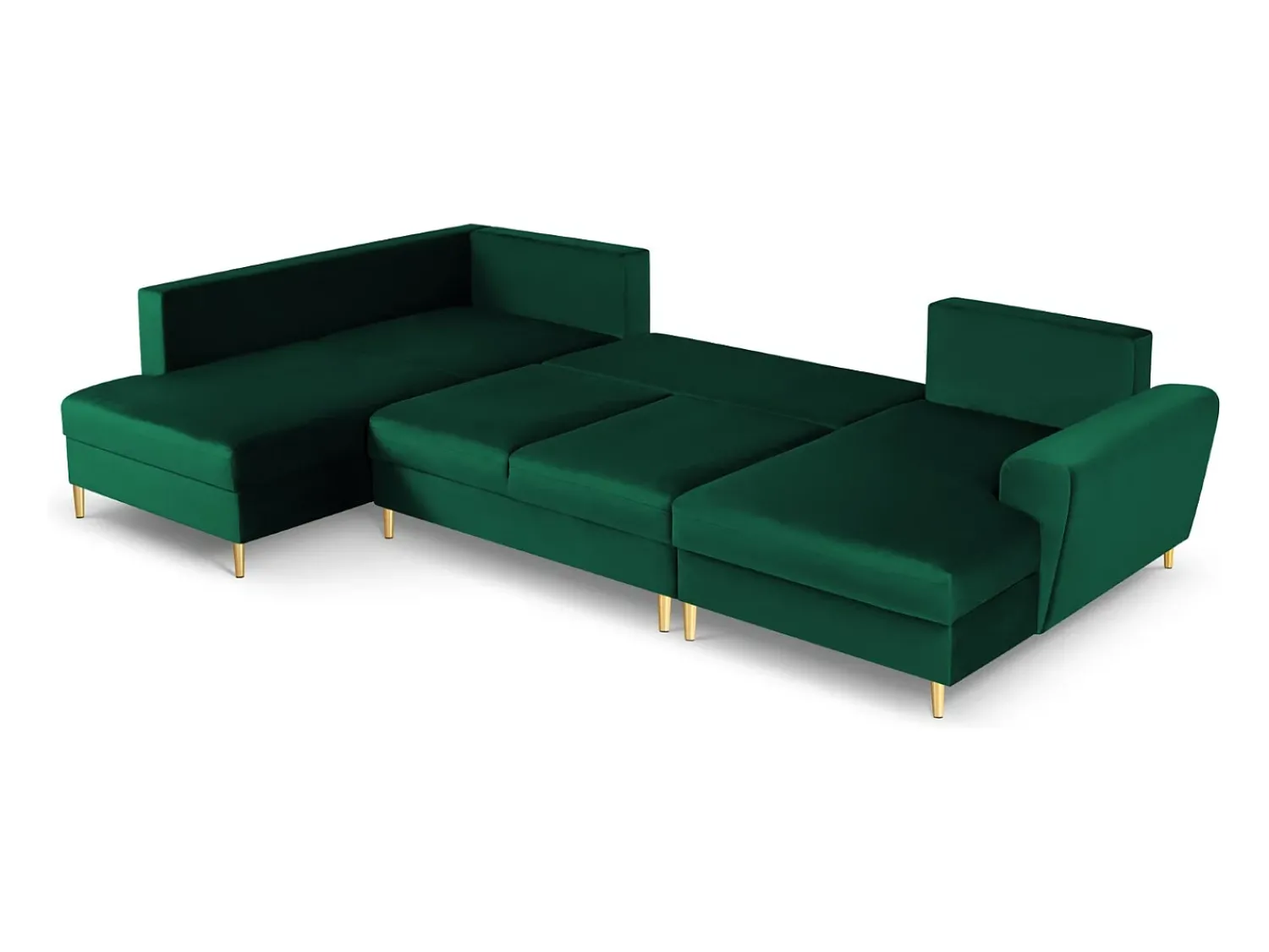 Sofá|Cosmopolitan Design - Sofá panorâmico convertível esquerdo com caixa de arrumação "Kyoto" 7 lugares em veludo verde garrafa - 313x194x88cm Verde pinho