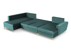 Sofá*Cosmopolitan Design - Sofá panorâmico convertível esquerdo com caixa de arrumação "Kyoto" 7 lugares em veludo petróleo - 313x194x88cm Verde esmeralda
