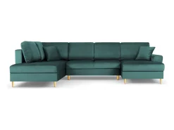Sofá*Cosmopolitan Design - Sofá panorâmico convertível esquerdo com caixa de arrumação "Kyoto" 7 lugares em veludo petróleo - 313x194x88cm Verde esmeralda