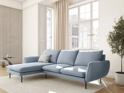 Sofá*Cosmopolitan Design - Sofá de canto esquerdo "Vienna" 5 lugares em veludo - 255x170x95cm Azul claro