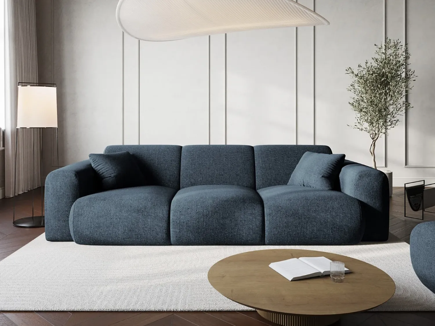 Hot Cosmopolitan Design - Sofá "Nolio" 3 lugares em tecido chenille azul real - 235x95x72cm Azul escuro