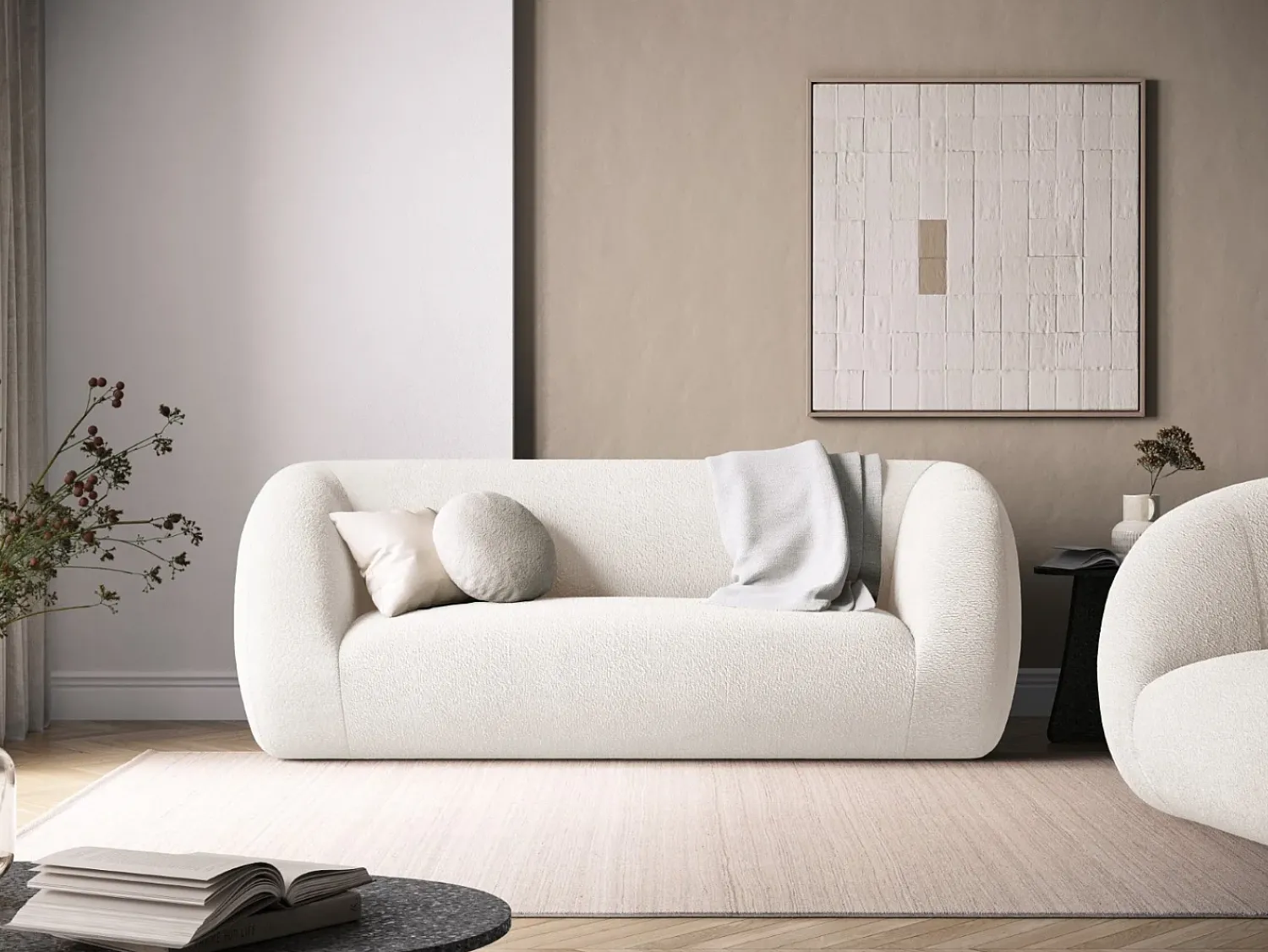 Cosmopolitan Design - Sofá "Essen" 2 lugares em tecido bouclé - 210x95x86cm^ Sofá