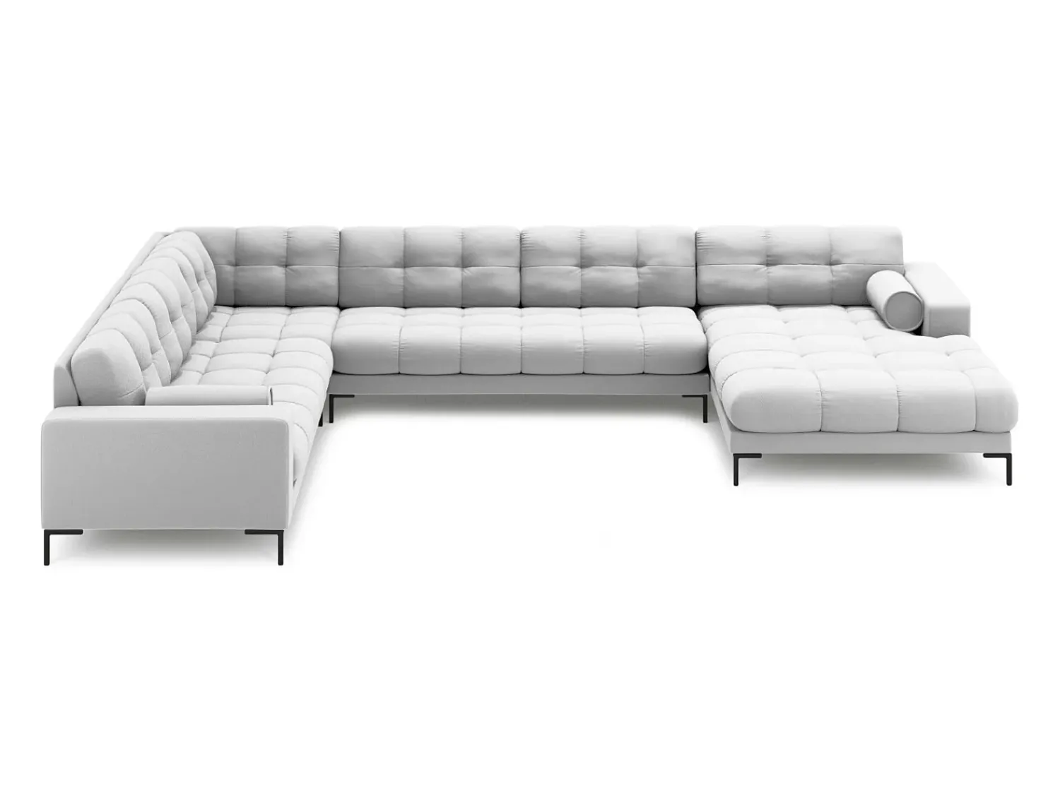 Sofá*Cosmopolitan Design - Sofá de canto panorâmico à esquerda "Bali" 7 lugares em tecido estrutural cinza claro - 327x256x75cm Cinzento claro