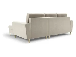Sofá*Cosmopolitan Design - Sofá convertível de canto direito com caixa de arrumação "Kyoto" 4 lugares em veludo claro - 241x145x88cm Bege