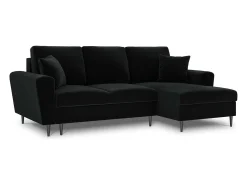 Sofá*Cosmopolitan Design - Sofá convertível de canto direito com caixa de arrumação "Kyoto" 4 lugares em veludo - 241x145x88cm Preto