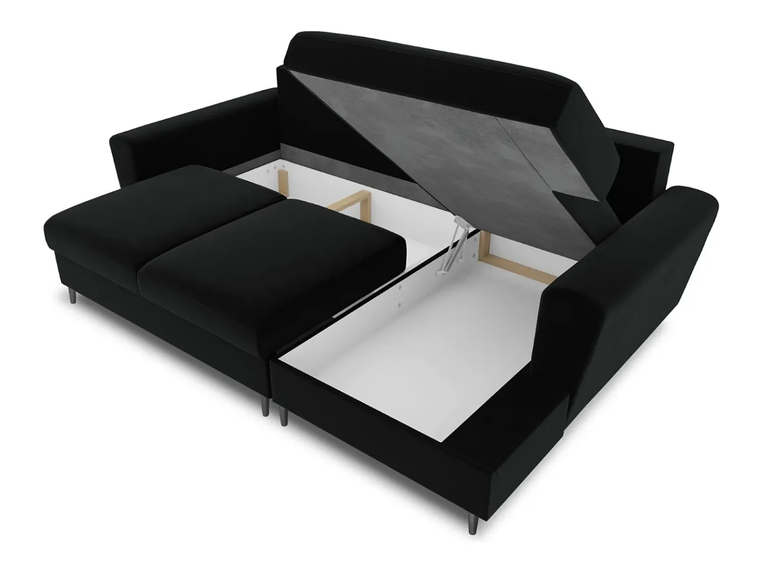 Sofá*Cosmopolitan Design - Sofá convertível de canto direito com caixa de arrumação "Kyoto" 4 lugares em veludo - 241x145x88cm Preto