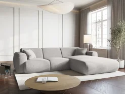 Sofá*Cosmopolitan Design - Sofá de canto direito "Nolio" 4 lugares em tecido chenille cinza claro - 260x170x72cm Cinzento claro