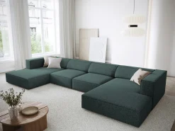 Sofá|Cosmopolitan Design - Sofá panorâmico "Arendal" 6 lugares em tecido chenille petróleo - 364x166x70cm Verde esmeralda