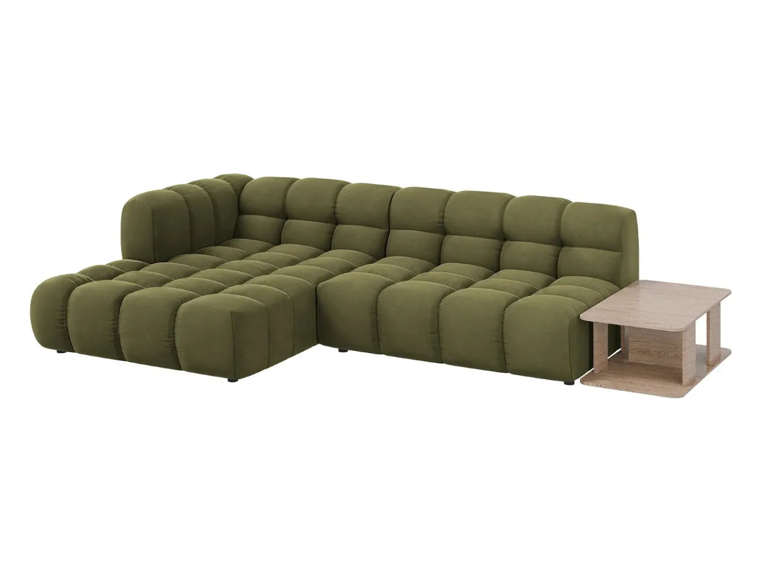 Online Cosmopolitan Design - Sofá modular de canto esquerdo "Sky" 4 lugares em veludo - 297x162x75cm Verde claro