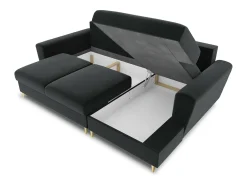 Online Cosmopolitan Design - Sofá convertível de canto direito com caixa de arrumação "Kyoto" 4 lugares em veludo cinza escuro - 241x145x88cm Cinza antracite