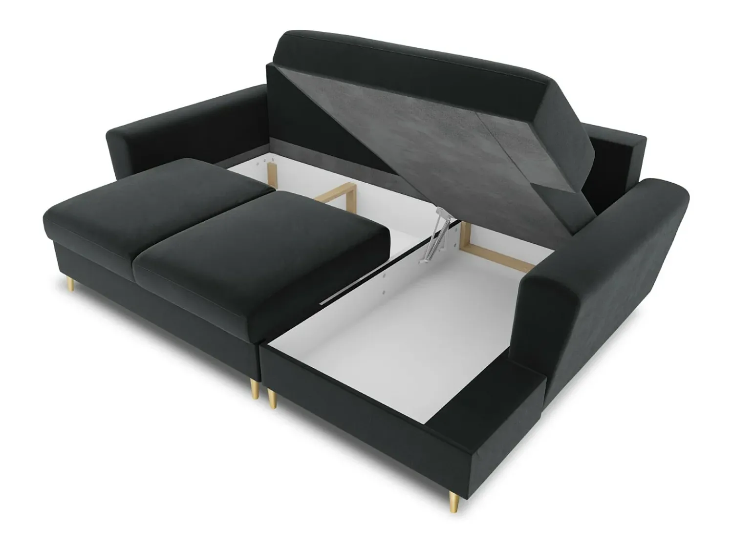 Online Cosmopolitan Design - Sofá convertível de canto direito com caixa de arrumação "Kyoto" 4 lugares em veludo cinza escuro - 241x145x88cm Cinza antracite