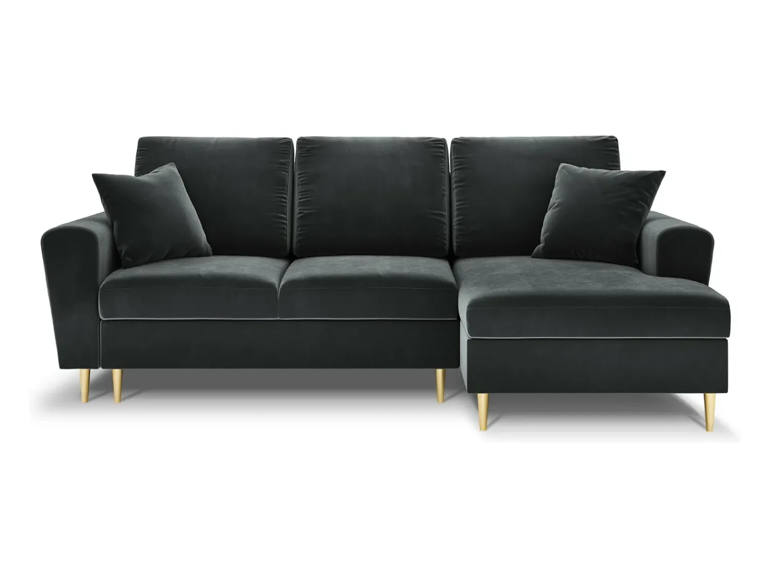 Online Cosmopolitan Design - Sofá convertível de canto direito com caixa de arrumação "Kyoto" 4 lugares em veludo cinza escuro - 241x145x88cm Cinza antracite