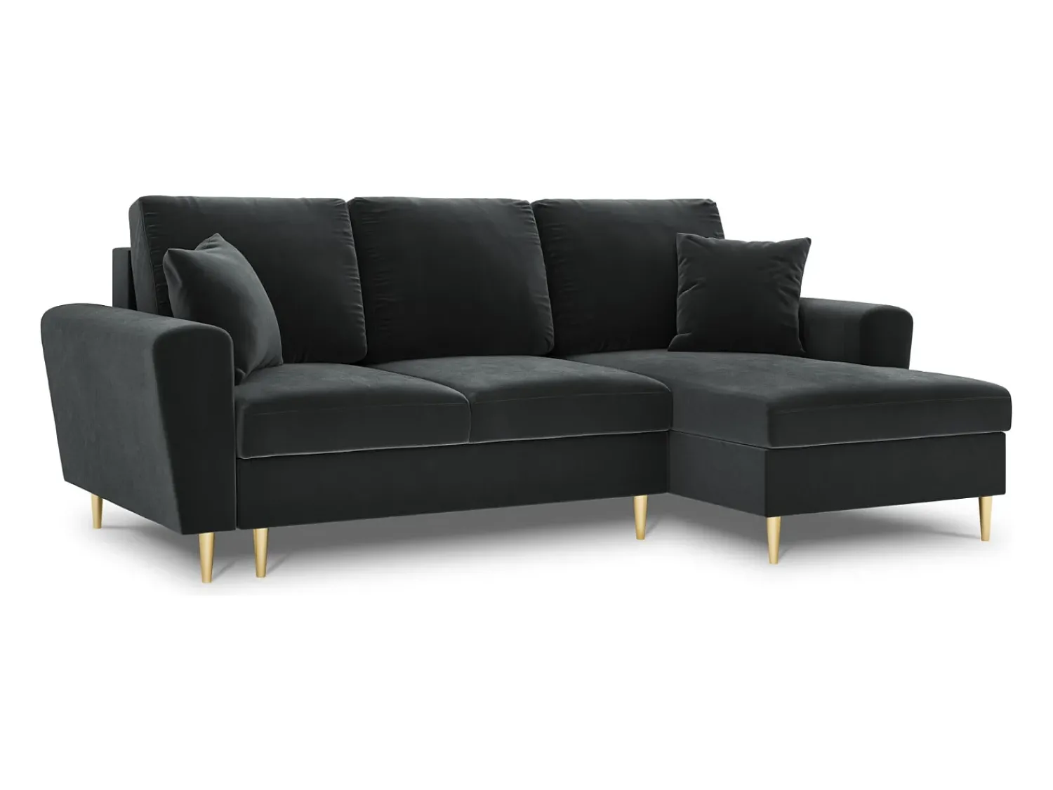 Online Cosmopolitan Design - Sofá convertível de canto direito com caixa de arrumação "Kyoto" 4 lugares em veludo cinza escuro - 241x145x88cm Cinza antracite