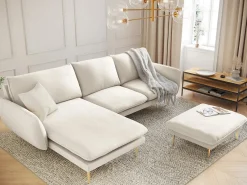 Sofá|Cosmopolitan Design - Sofá de canto esquerdo "Vienna" 5 lugares em tecido bouclé - 255x170x95cm Bege