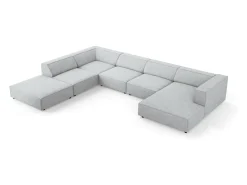 New Cosmopolitan Design - Sofá de canto panorâmico à esquerda "Arendal" 7 lugares em tecido chenille com efeito canelado cinza claro - 364x262x70cm Cinzento claro