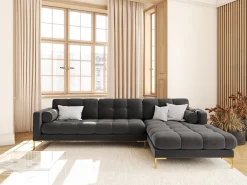 Sale Cosmopolitan Design - Sofá de canto direito "Bali" 5 lugares em veludo cinza escuro - 293x185x75cm Cinza antracite